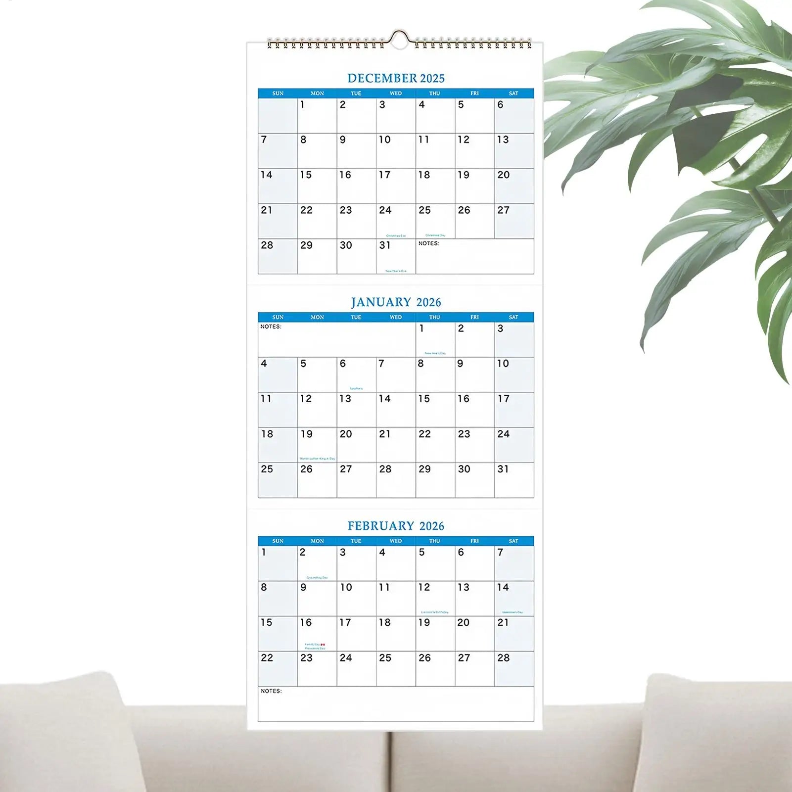 2025-2027 Vertical Yearly Wall Calendar 3 Month Wall Calendar Planners Organizers for Meeting Notebook Daily Schedule Pared Home Oasis Select