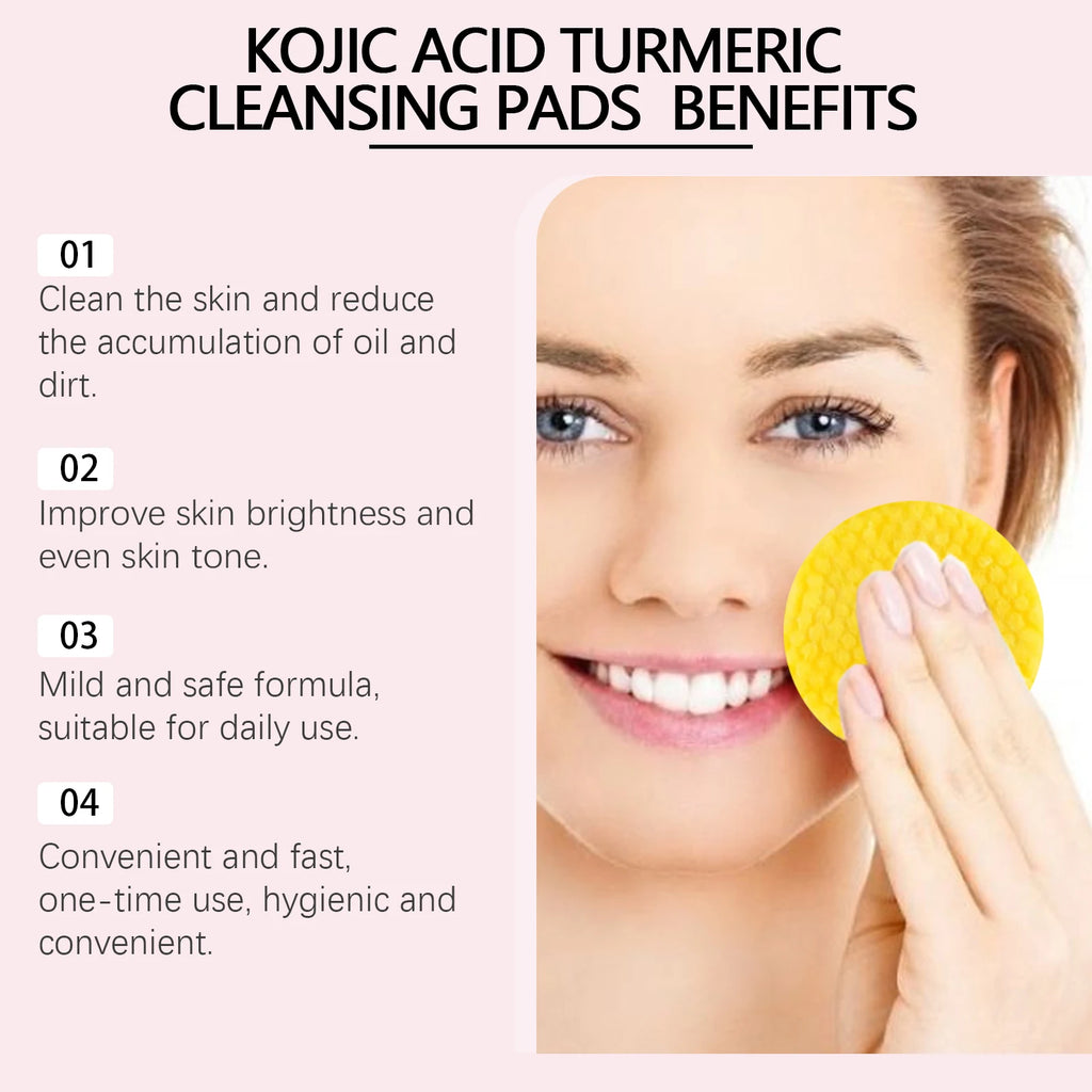 40pcs Turmeric Kojic Acid Facial Cleansing Pads Exfoliating Cleaning Remover Pores Dirt Moisturizing Daily Face Clean Skin Care Oasis Select