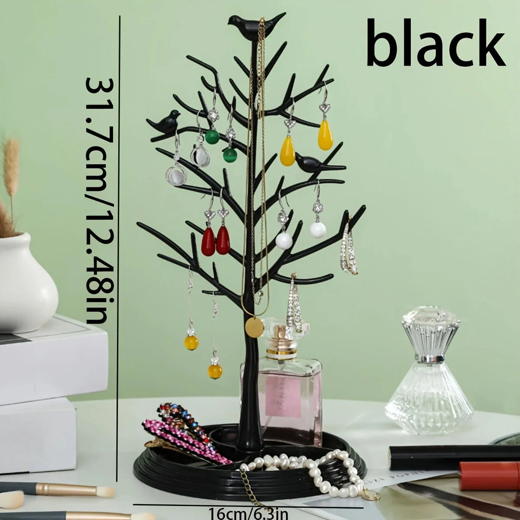 1pc,Tree shaped jewelry display stand with tray, earrings, necklaces, rings, jewelry storage rack, desktop jewelry tower Oasis Select black