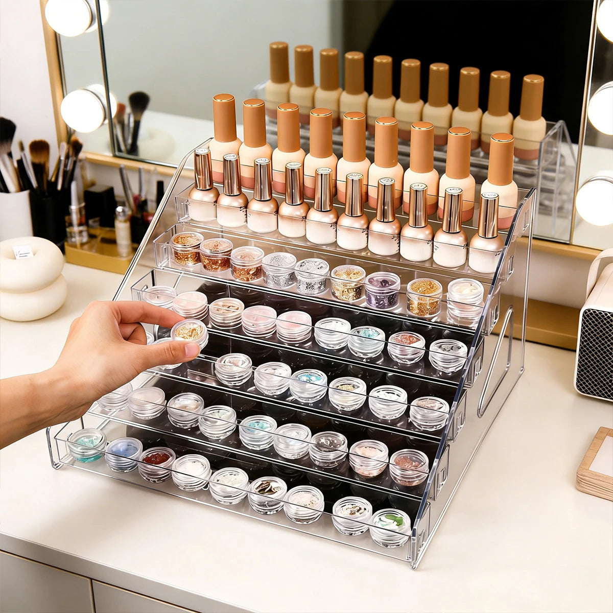 1pc transparent vertical buckle nail polish display stand stepped acrylic perfume lipstick nail polish gel nail polish finisher Oasis Select