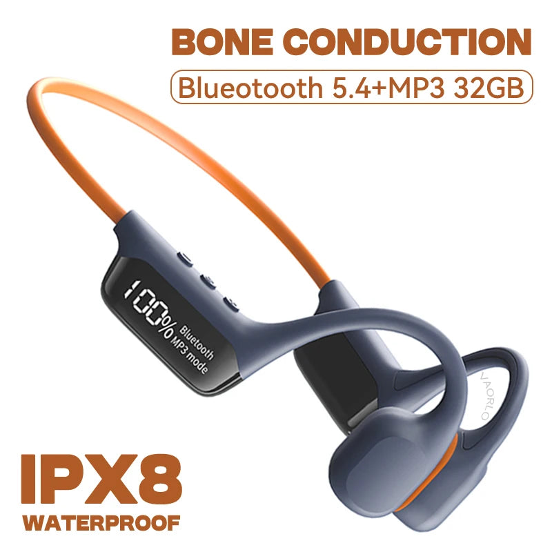 #IPX8 Waterproof Bone Conduction Wireless Headphone Bluetooth 5.4+32GB RAM MP3 Player HIFI Music Sport Swimming Headset With Mic Oasis Select OrangeBlue 32GB