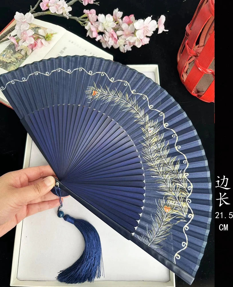 Antique Retro Portable Green Folding Fan Women's Hanfu Cheongsam
