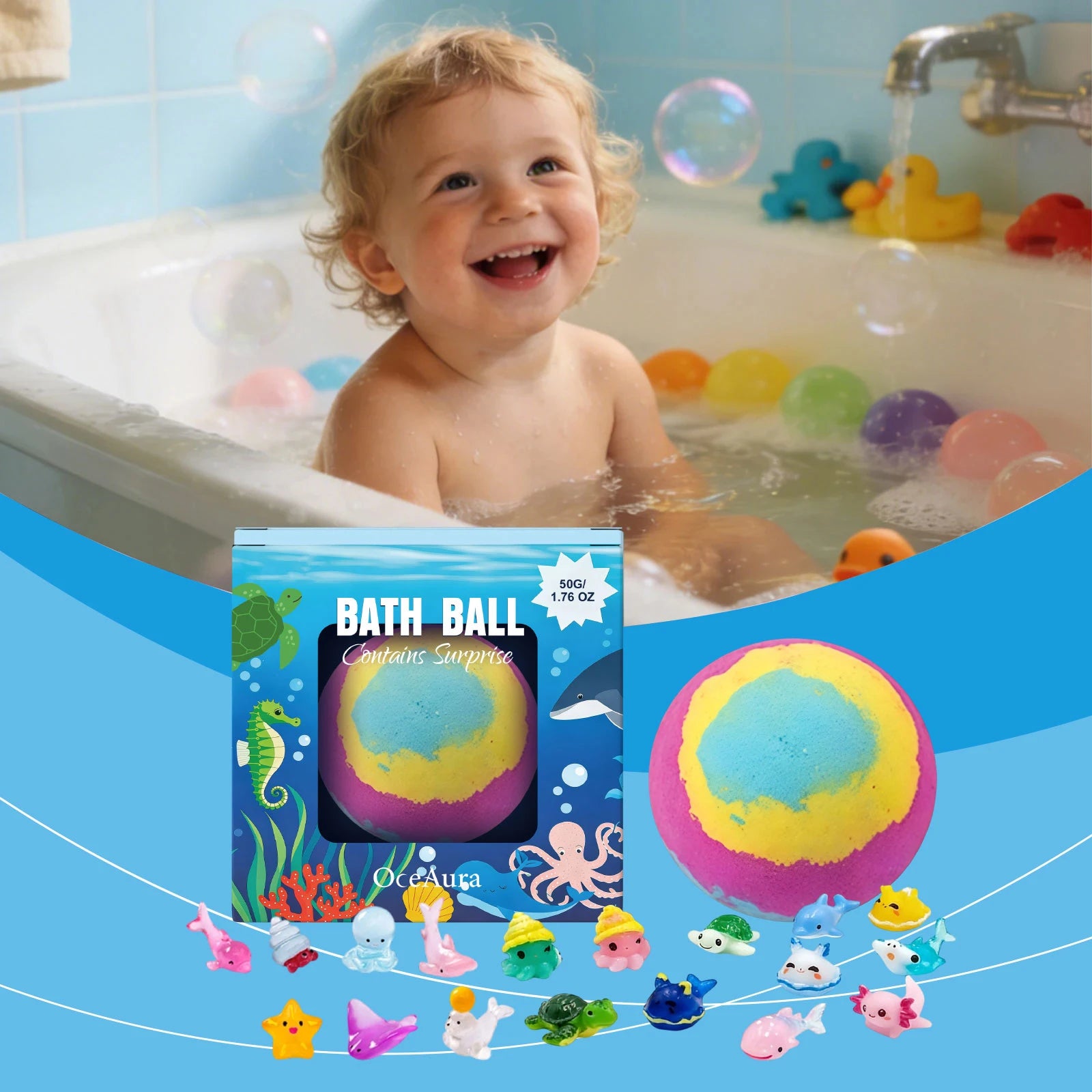 Oceaura Ocean Toy Bath Ball Deep Cleaning Moisturizing Refreshing Skin Stress Relief Play Bathtime Fun Holiday Gift For Kids Oasis Select