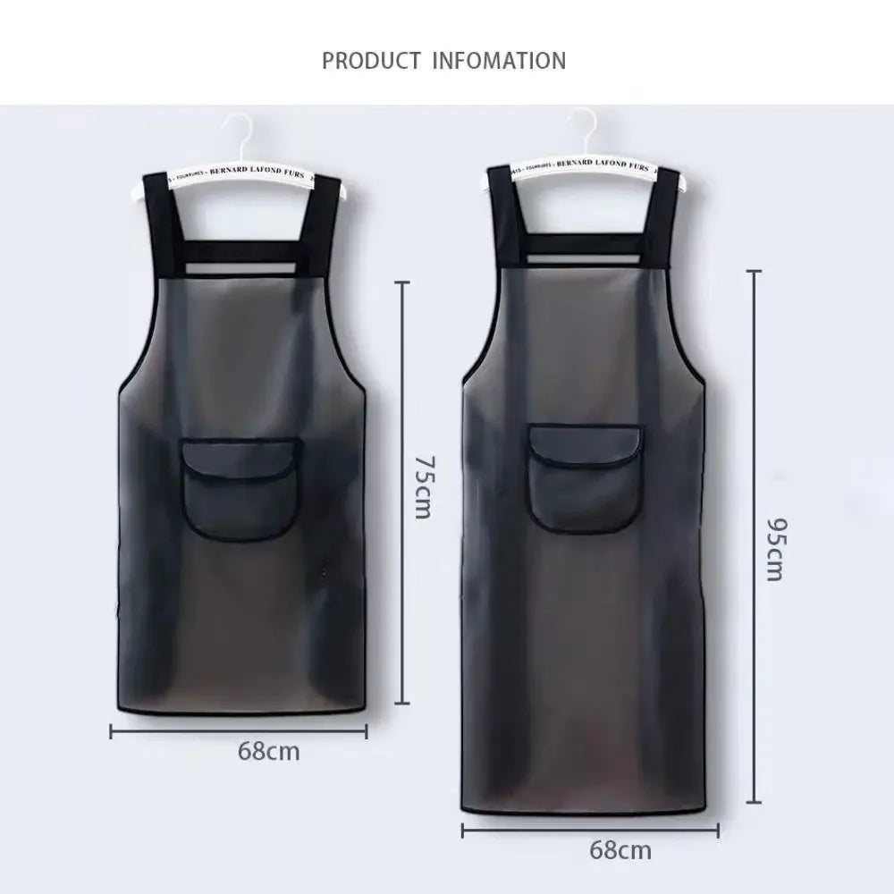 Transparent Black PVC Waterproof Kitchen Apron Oil Resistant Household Work Apron Dirt-Proof Cleaning Aprons for Practical Use Oasis Select