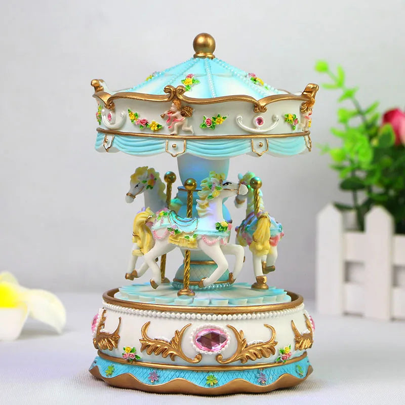 Luminous Carousel Music Box Music Box for Little Girl Princess Classmate Girl Heart Girl Birthday Gift Music Box Oasis Select blue