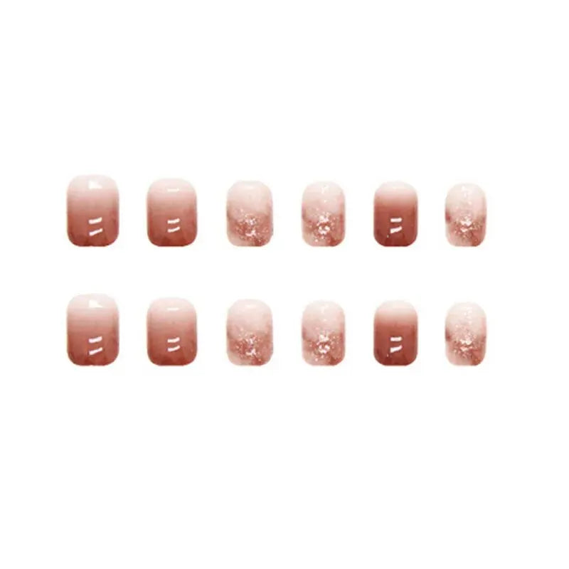 Caramel Gradient Wear Nail Piece Winter High Sense Of Pure Desire Ice Transparent Color Wear Nail Blush Removable False Nails Oasis Select