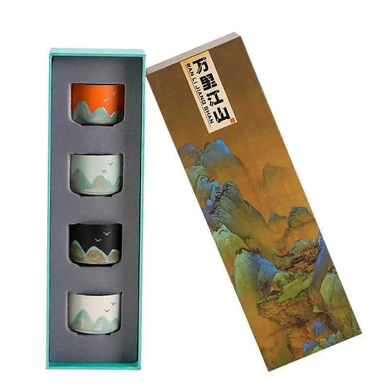 Business Cultural and Creative Ceramic Master Tea Cup Set Kiln Transformation Four-color Single Cup Customer High-end Souvenir Oasis Select