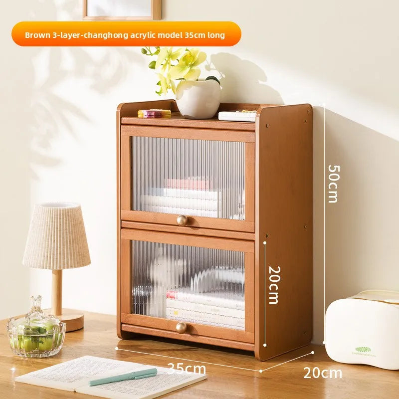 Desktop Solid Wood Bookshelf Shelf Bedroom Office Desk Small Multi-layer Shelf Desk Storage Simple Bookcase Oasis Select CH Brown 2-35