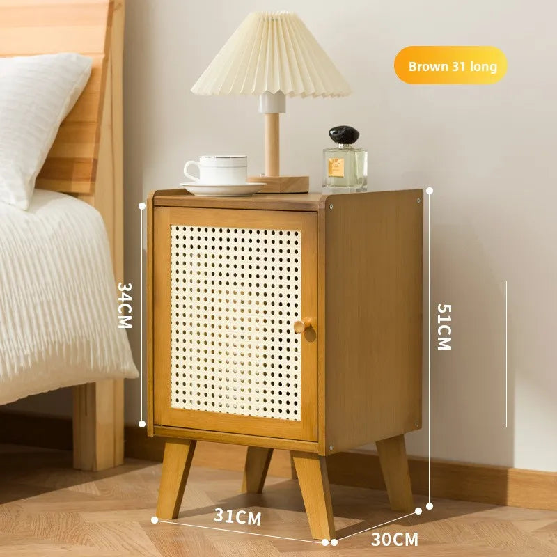 Nordic solid wood bedside table small apartment sofa side cabinet simple rattan edge storage locker corner few small cabinets Oasis Select 31 long brown