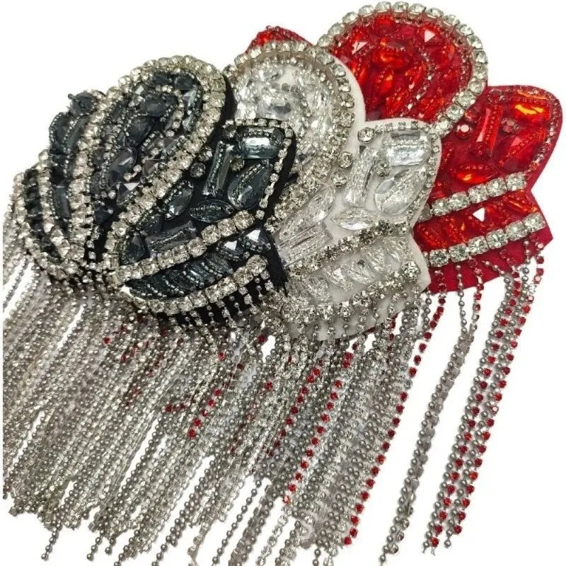 Beaded Decoration Diamond Tassel Epaulets Sparkling Rhinestone Shoulder Tassel Epaulet Detachable for Clothes Bags DIY Oasis Select