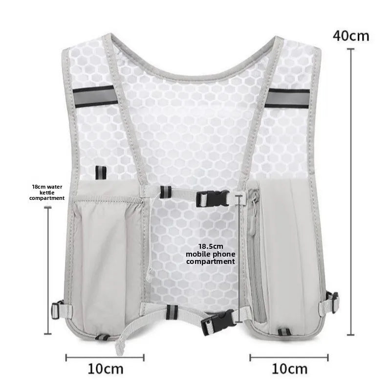 1pcs Running Water Bottle Storage Vest Lightweight Reflective Hydration Chest Pack with Phone Holder for Jogging Hiking Cycling Oasis Select Grey