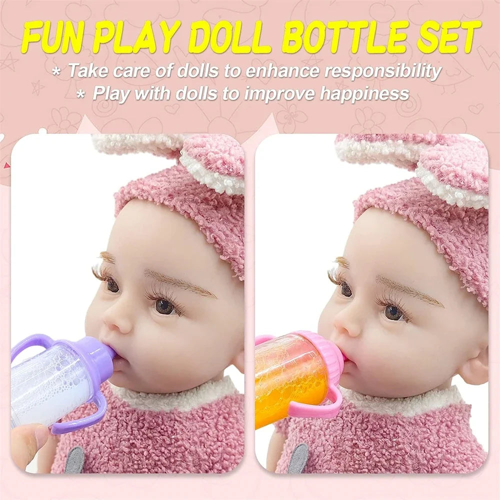 Large size Baby Doll Feeding Bottle Set Baby Care Toy Stroller 2pcs Milk And Juice Bottles With Toy Pacifier For Baby Dolls Oasis Select