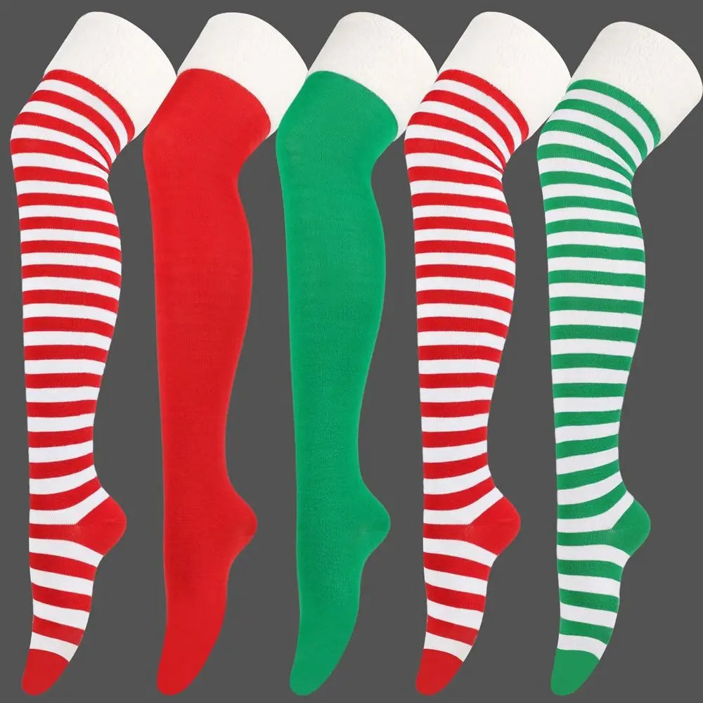 NEW Polyester Cotton Over Knee High Socks Multi-color Slim Christmas Hosiery Striped Long Socks Women Oasis Select