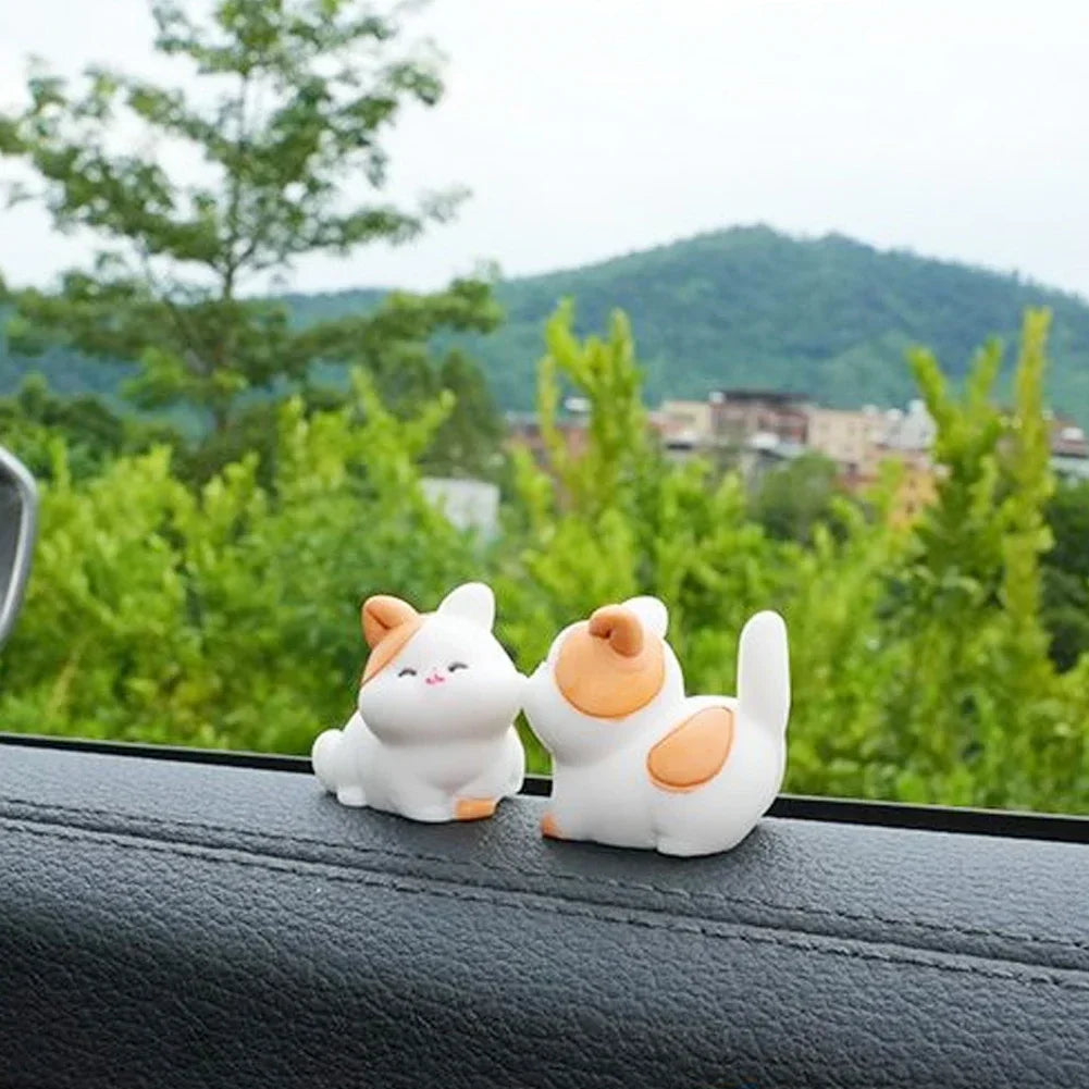Kiss Face Rabbit Kitten Doll Car Decor Funny Resin Ducks Frogs Figurines Car Interior Dashboard Cute Car Accessories Oasis Select flower cat