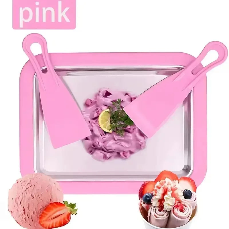 Household Ice Cream Maker Pan with 1 Scraper Instant Rolled Ice Cream Maker DIY Sorbet Frozen Yogurt Maker Ice Stir Fry Machine Oasis Select Pink
