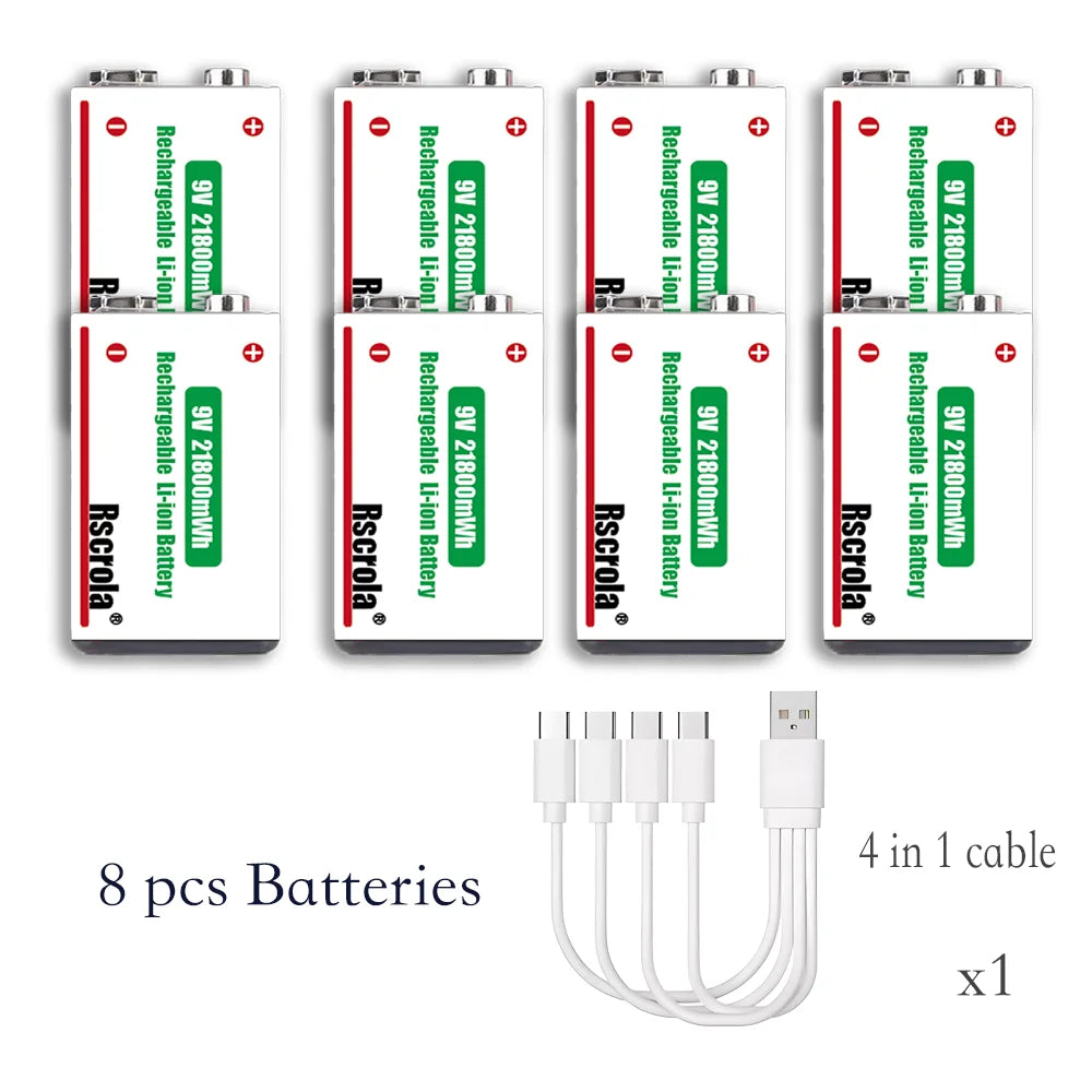 USB-C Rechargable 9V Lithium ion Battery 21800mWh High Capacity for Guitar Microphone Smoke Detector Pedal with Cable Oasis Select 8 pcs 9v Batteries 9v