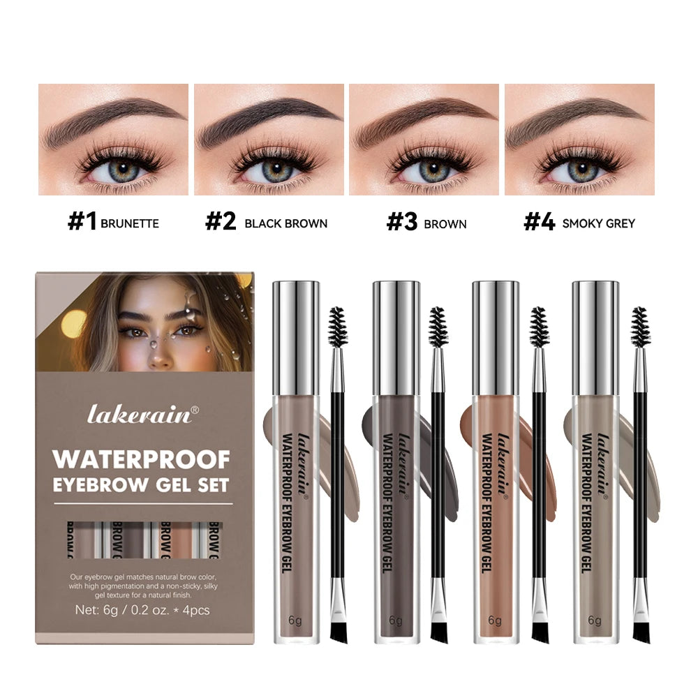 lakerain Long Lasting Waterproof Eyebrow Gel Highly Tinted Liquid Makeup Sweatproof Natural Finish Brown Black Cosmetics Oasis Select 4 colors