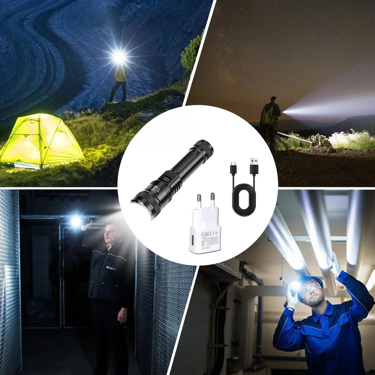 High Power LED Flashlight Powerful USB C Rechargeable Flashlight Outdoor Camping Hiking Torch Christmas and New Year Gifts Light Oasis Select