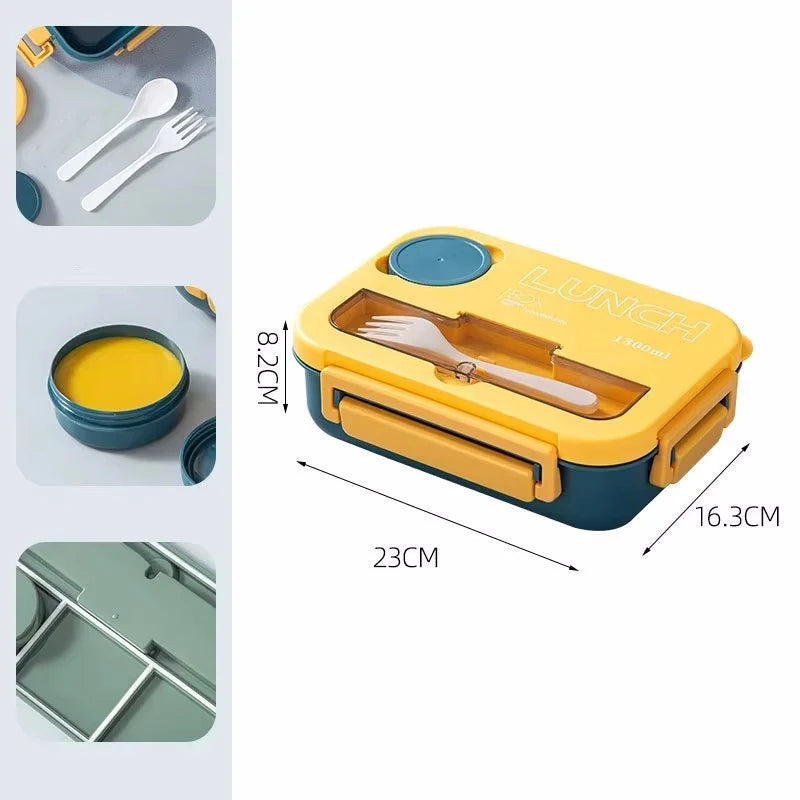 Student Lunch Box Double-layer Portable Compartment with Lids Leak-Proof Microwave Food Storage Carrying Handle Bento Boxes Oasis Select Yellow 1300ml