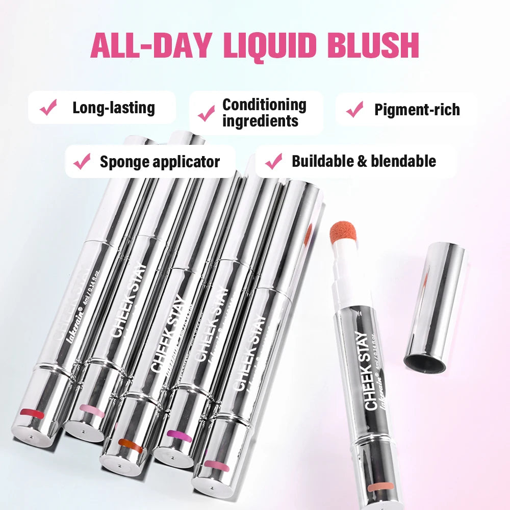6 Colors Liquid Blush Stick with Sponge Tip Matte Makeup Waterproof Long-Lasting Color Correction Smooth for Lips and Cheeks Oasis Select