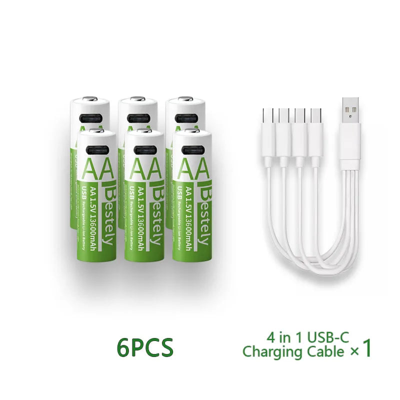 New AA USB rechargeable lithium-ion battery 1.5V AA 13600mAh/lithium-ion battery for Mouse watch toy MP3 player Camera keyboard Oasis Select 6 pcs AA Batteries 1.5V