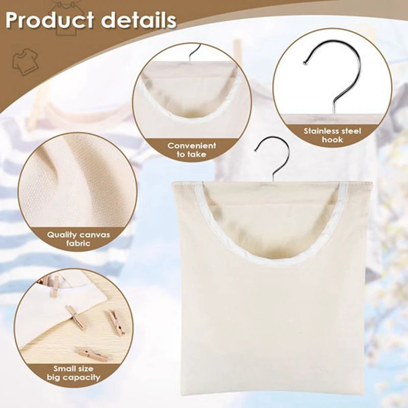 WISH Handy Laundry Clothespin Bag, Semi-Closed Canvas Clothespin Storage Hanger Bag, Hanging Storage Organizer Laundry Oasis Select