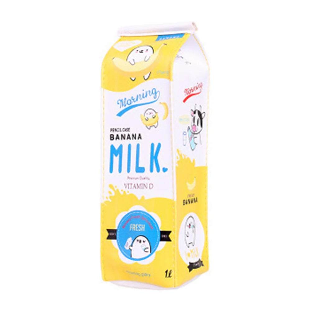 Cute Cartoon Milk Pencil Case – Large Capacity Student Bag