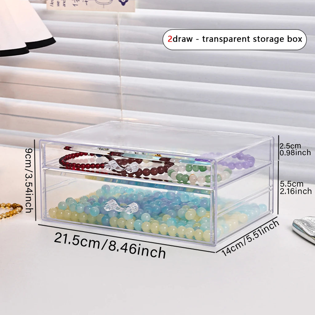 1pc desktop transparent stackable acrylic bead storage box drawer style bead bracelet hair accessory storage organizer Oasis Select 2draw - transparent