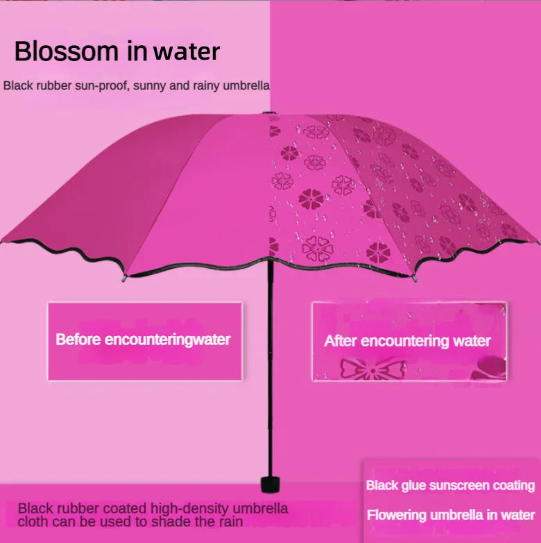 Magic Folding Umbrella with Rainwater Pattern Windproof and Sunshade Umbrella Outdoor Sports UV Protection Umbrella Oasis Select Red