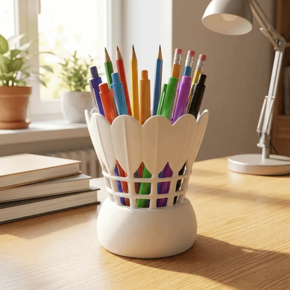 Unique 3D Printed Badminton Pen Holder Funny Sports Element Desktop Organizer Non-Slip Plastic Pen Stand Study Oasis Select