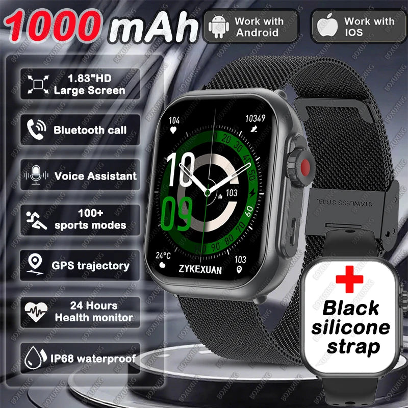 BOXUXING 1.85" AMOLED Smart Watch – Bluetooth Call, GPS, IP68
