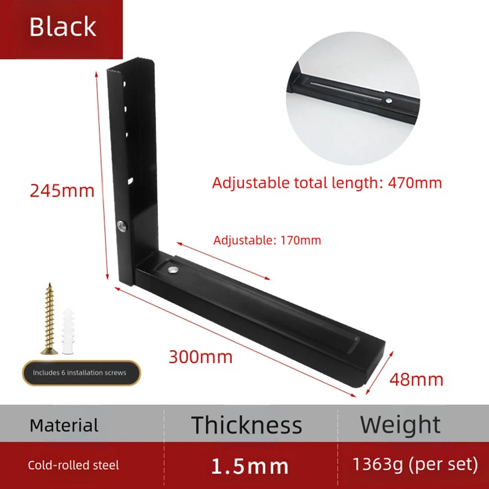 2-pcs Adjustable Length Kitchen Retractable Folding Bracket Steel Microwave Wall Mounting Brackets High-quality Oasis Select black China Mainland