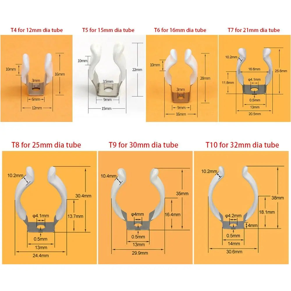 5Pcs Fixing Clips Spring Terry Clip Clamp Holders With Rubber Protection Lamp Tube Clip T3/T4/T5/T6/T7/T8/T9/T10 Base Tool Oasis Select