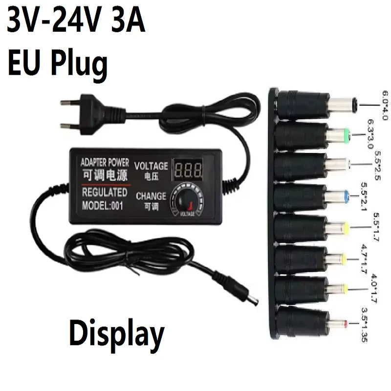 AC Adjustable Power Adapter 9V 12V 24V 1A 2A 3A Adapter 34PCS 8PCS 108PCS Universal AC Power Adapter Various Voltage DC Source Oasis Select EU 3A 8PCS Plug