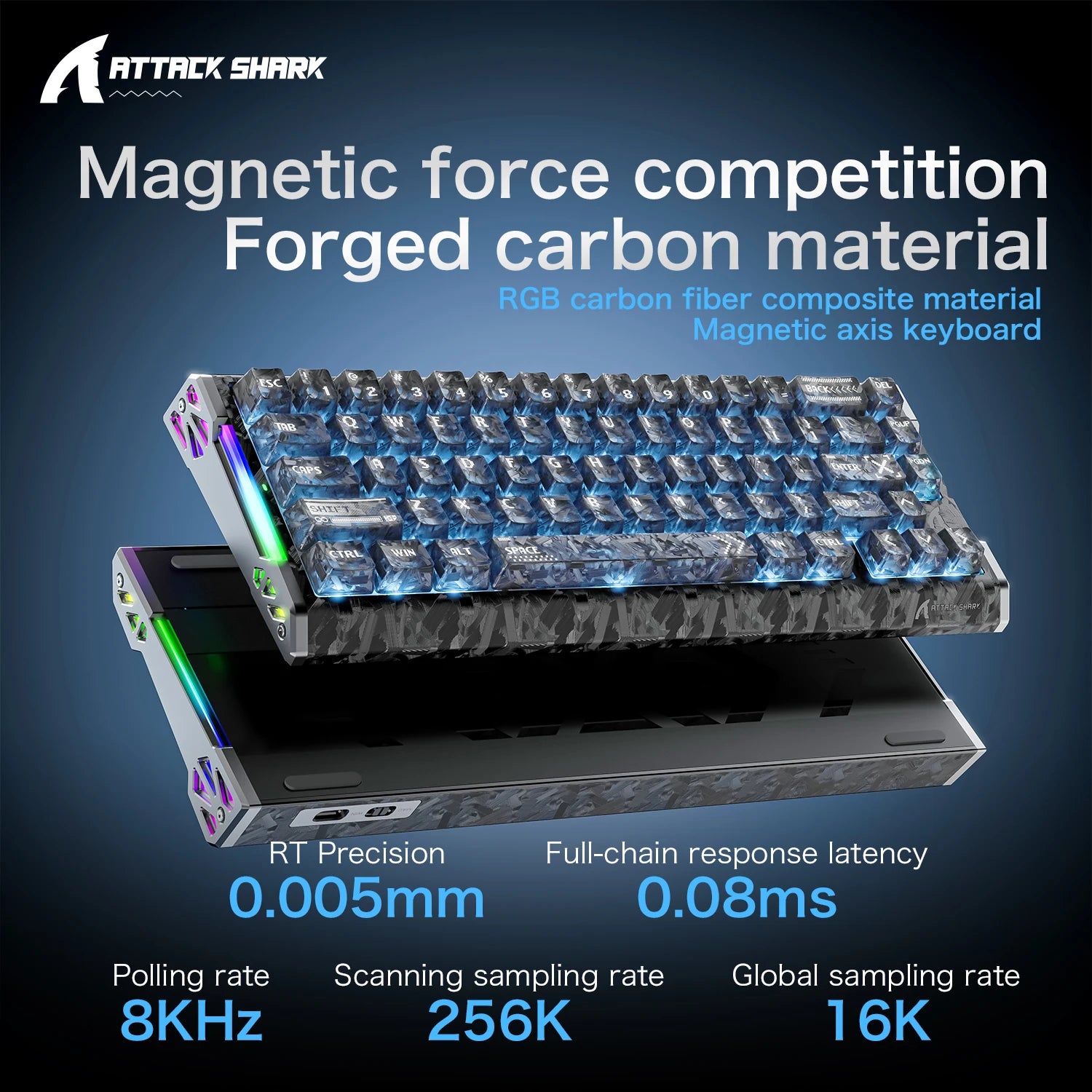 ATTACK SHARK R68HE Magnetic Switch Wired Mechanical Keyboard, 0.08ms Latency, 8000Hz, Forged Carbon Fiber, RGB Gaming Keyboard Oasis Select