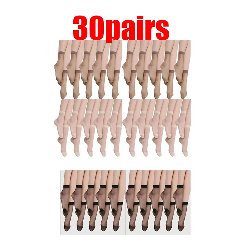 10/20/30pairs Skin Socks Women Sexy Ultrathin Stockings Female Transparent Nylon Crystal Short Ankle Sock Non-Slip Silk Socks Oasis Select 30pairs mix One Size