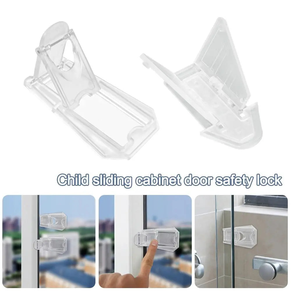 Transparent Sliding Door Lock Self-adhesive Anti-pinch Sliding Sash Stopper Strong Fixation Cabinet Door Lock Oasis Select