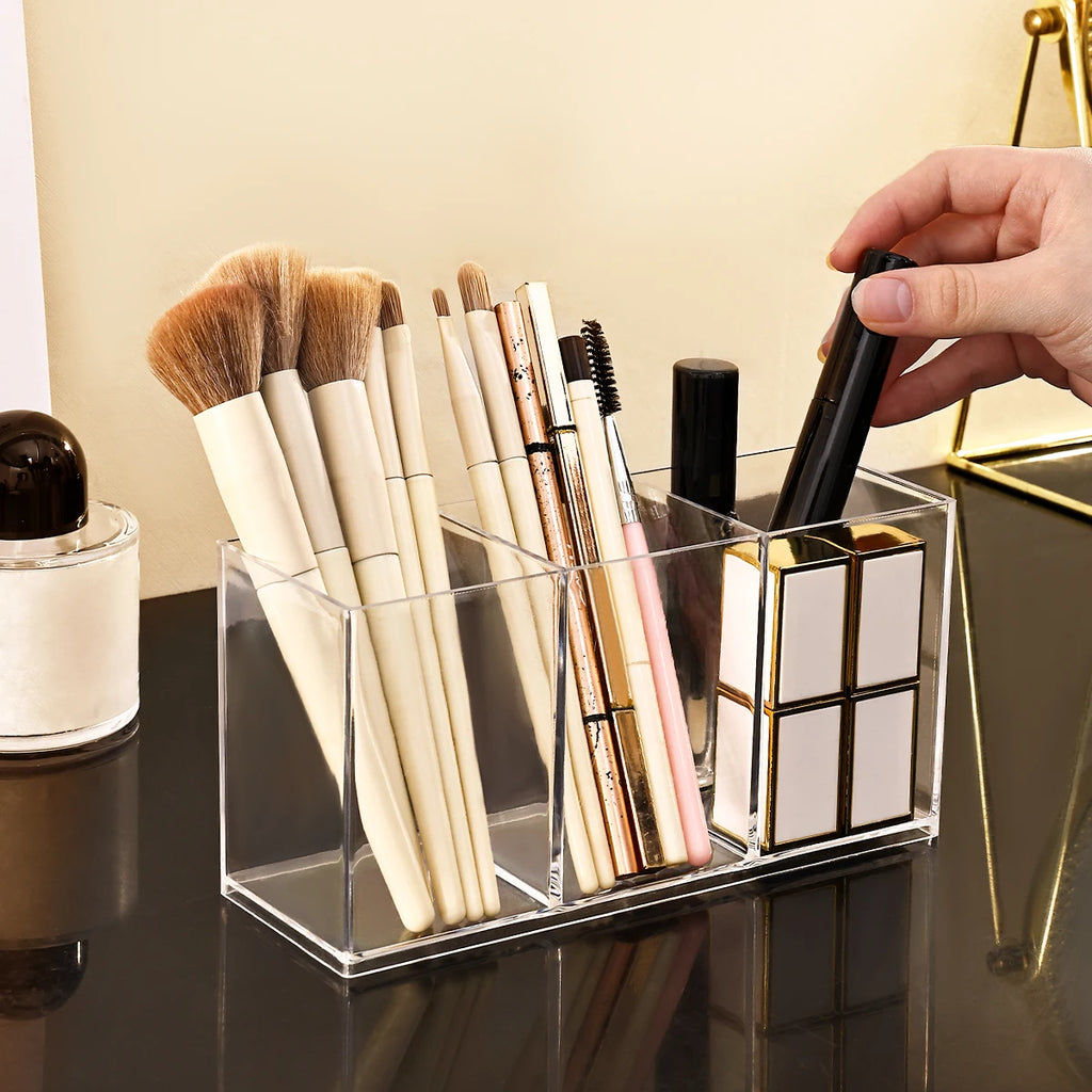 1pc Desktop Acrylic Transparent Makeup Brush Storage Box Organizer Portable Lipstick Makeup Brush Makeup Pen Holder Storage Box Oasis Select