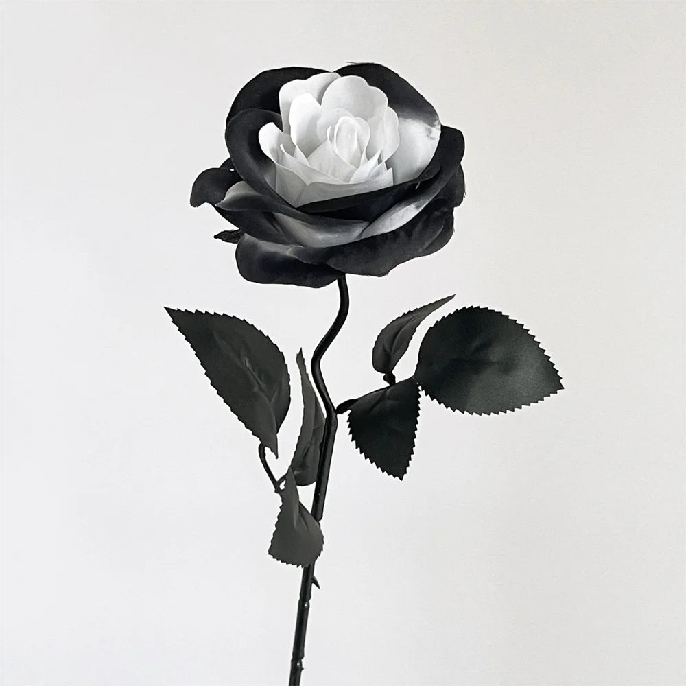Halloween Black Artificial Rose Flowers Dark Horror Gothic Black Simulated Flower Bouquet for Home Wedding Party Halloween Decor Oasis Select Black white