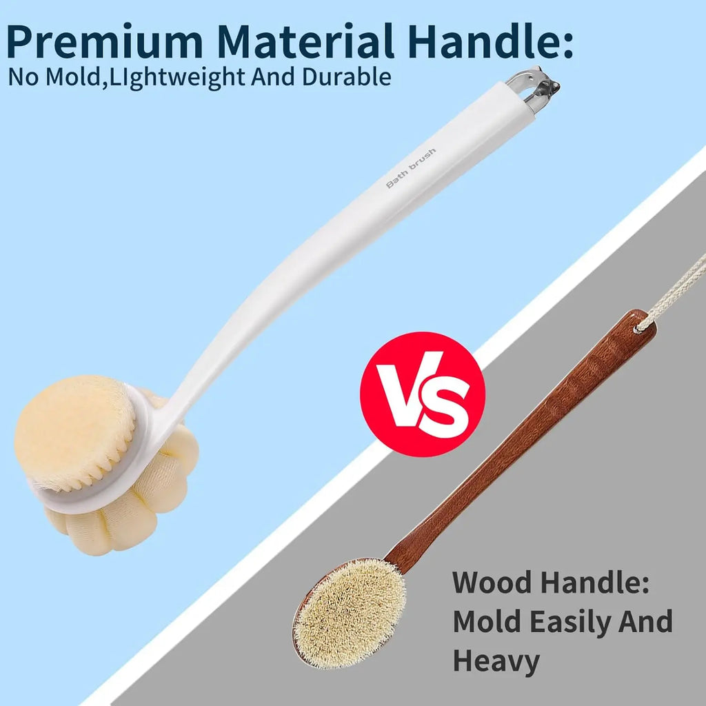 3in1 Shower Brush Long Handle Back Scrubber Soft Bristles Loofah Foot Exfoliating Anti Slip Bath Body Spa Tool Oasis Select