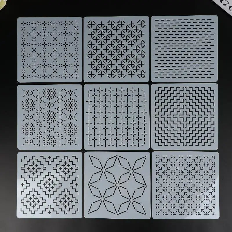 9/32Pcs Sashiko Embroidery Template DIY Geometric Patchwork Stencil Reusable PET Stencil Handmade Embroidery Handicraft Tools Oasis Select