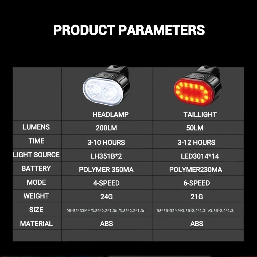 COB Bike Taillights USB Rechargeable Bicycle Safety Warning Light MTB LED Front Rear Headlight Waterproof Cycling Lamp Set Oasis Select
