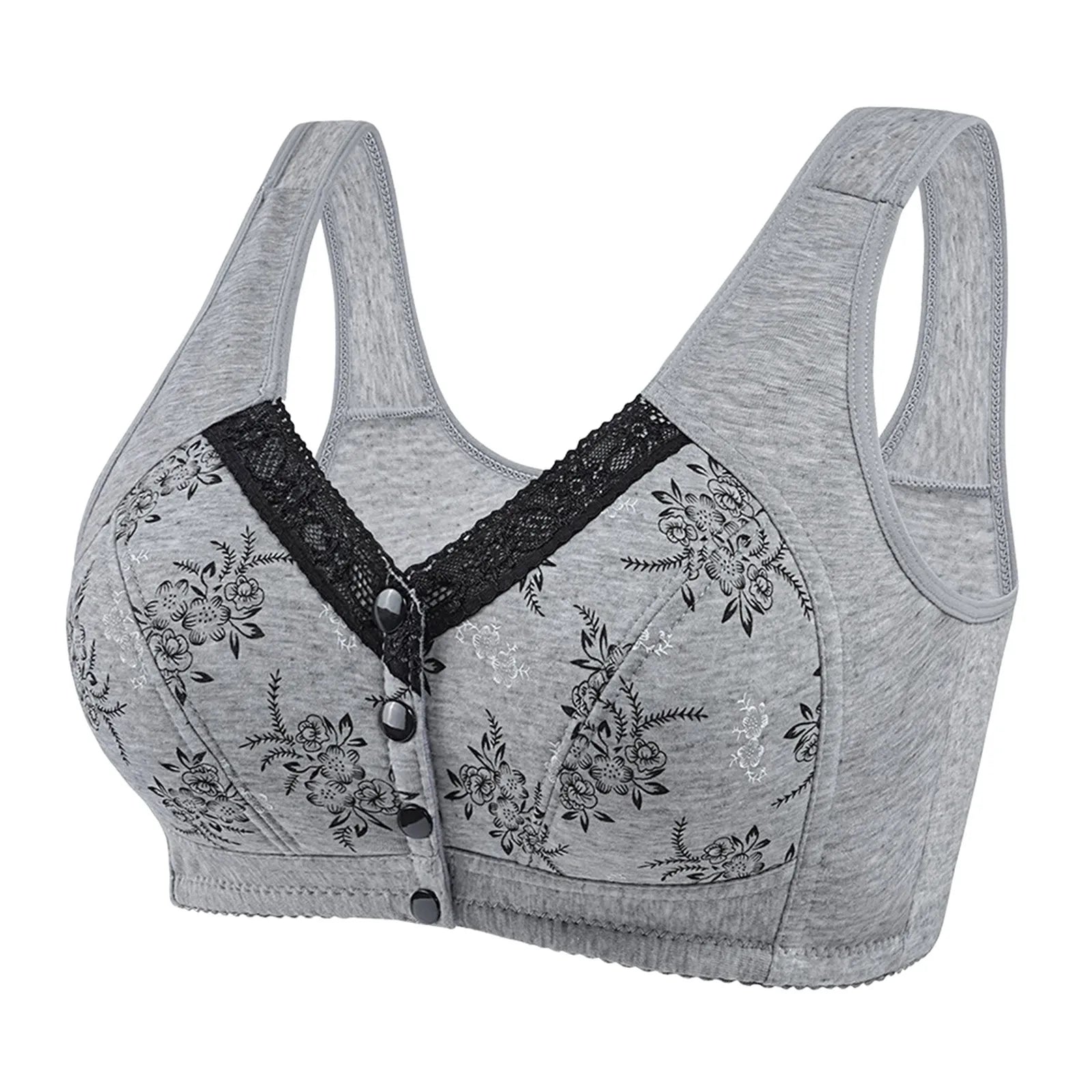 Wireless Bralette Comfortable Underwear Middle-aged Elderly Women Lace Chest Wrap Ultra-thin Mom Front Open Buckle Cotton Oasis Select Gray 52