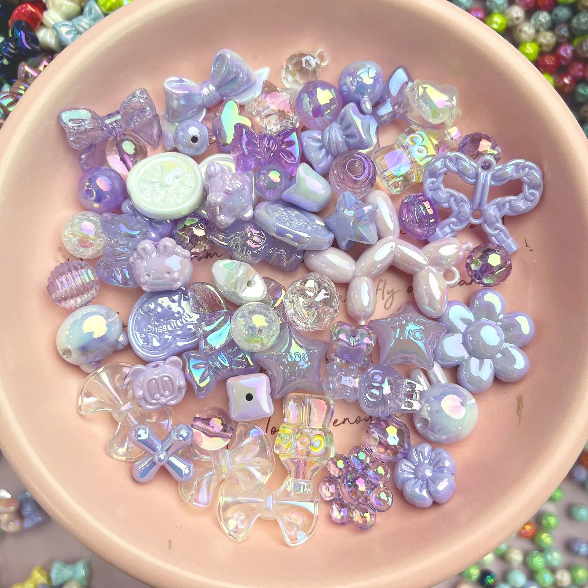 20g Y2K Acrylic Assorted Beads Flower Sweetheart Butterfly Candy Kawaii Aesthetic Beads for Bracelets DIY Jewelry Making Supply Oasis Select Light Purple
