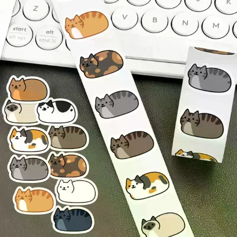 500PCS Kawaii Cartoon Cat Tuo Tuo Roll Stickers Skateboard Laptop Luggage Skateboard Phone Gift Waterproof Phone Cute Sticker Oasis Select