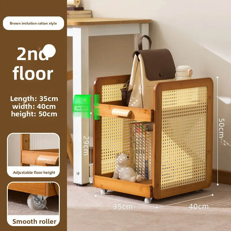 School bag shelf, removable trolley, book storage rack, artifact, household multi-layer schoolbag table Oasis Select suteng Brown-2