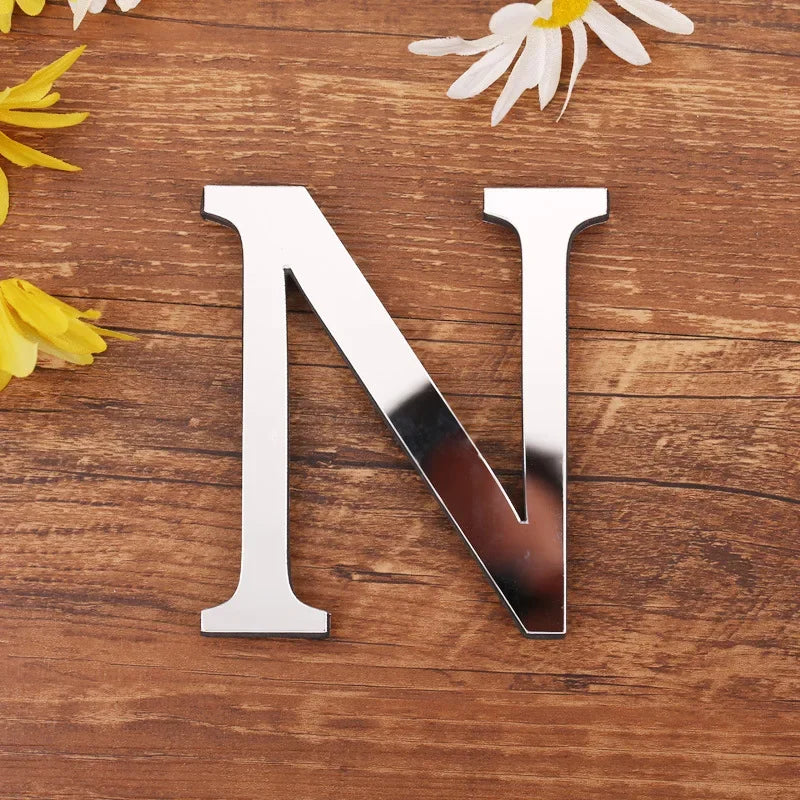 Silver Letter Acrylic 3D Mirror Wall Sticker Home Decor Alphabet Poster For Birthday Party Wedding Diy Wallpaper Peel & Stick Oasis Select N Silver