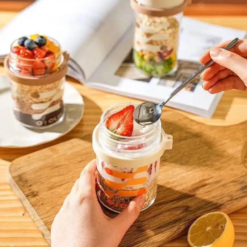 400ml Glass Overnight Oat Cup with Lid & Spoon | Breakfast Jar