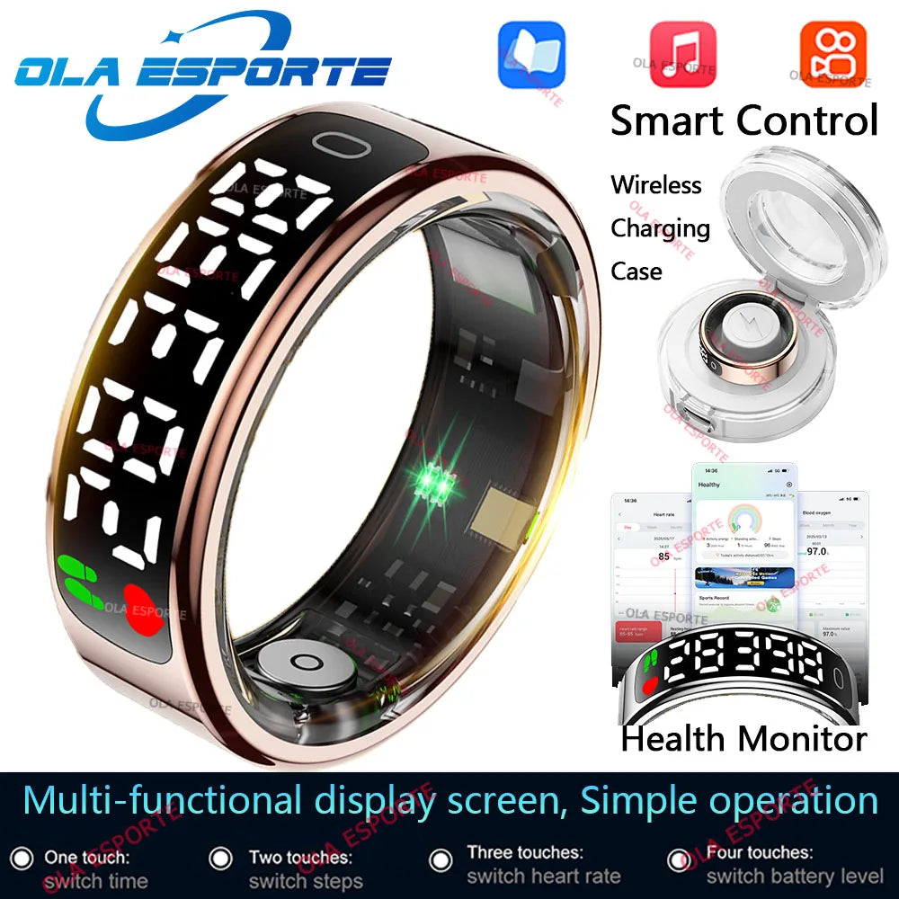 2025 Smart Ring R12/R13 – Display, Heart Rate & 5ATM Waterproof