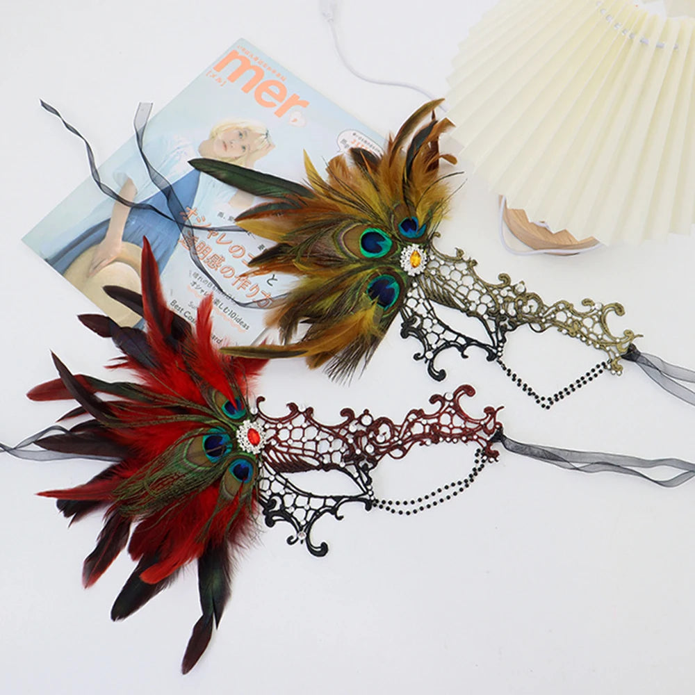 Feathers Design Half-Face Lace Mask Seductive Style Masquerade Feather Mask Fancy Prom Cosplay Masquerade Mask Oasis Select